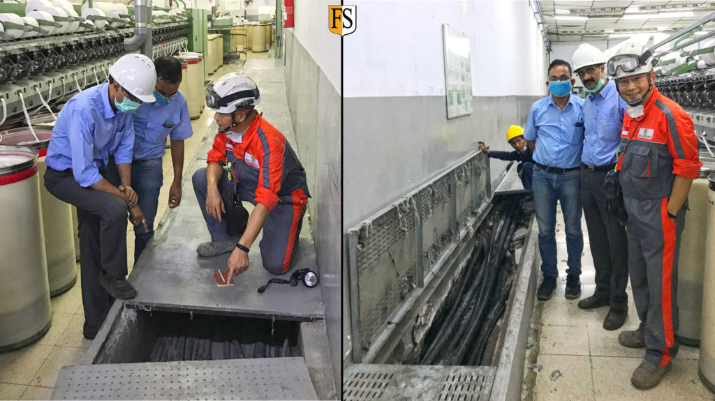Fire Security Asia Pacific conduct a cable survey inside a textile mill in Indonesia